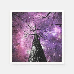 Servilleta De Papel Árboles invernales cielos de galaxia rosa púrpura