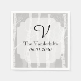 Servilleta De Papel Árboles invernales en Boda de monograma gris