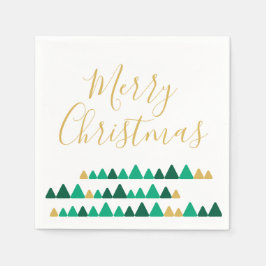 Servilleta De Papel Árboles minimalistas verdes y dorados Feliz Navida