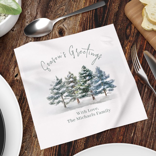 Servilleta De Papel Árboles navideños de acuarela de temporada (Season's Greeting party custom napkin. )