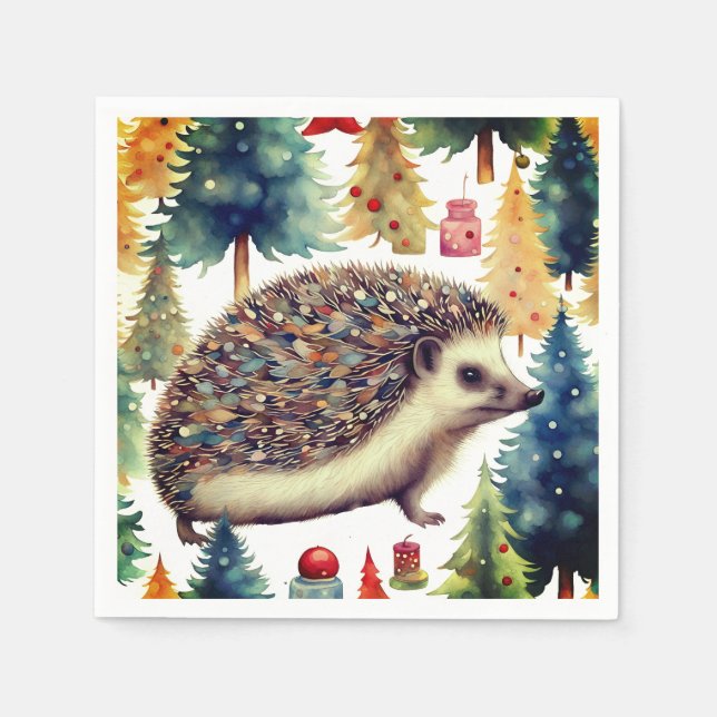 Servilleta De Papel Árboles Navideños de Erizo Adorable  (Anverso)