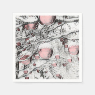 Servilleta De Papel Árboles nevados con adornos dibujando