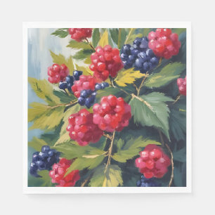 Servilleta De Papel Arbusto de bayas Frambuesa Zarzas Acuarela Fruta