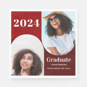 Servilleta De Papel Arch Red Burgundy Two Photo Graduation