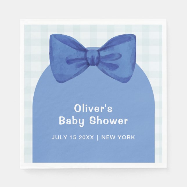 Servilleta De Papel Arco azul Cute Gingham Plaid Bow Boy Baby Shower (Anverso)
