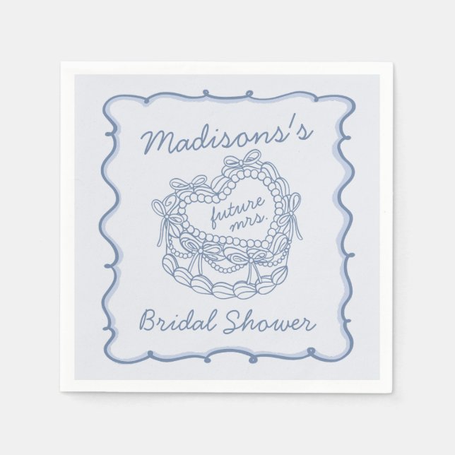 Servilleta De Papel Arco Azul Retró Corazón Coquette Torta Despedida d (Anverso)