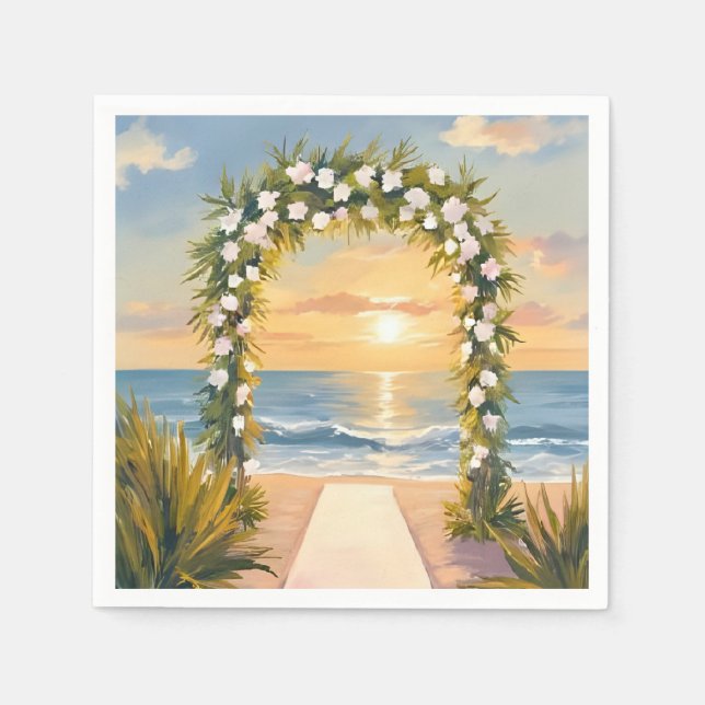 Servilleta De Papel Arco de boda de playa floral acuarela (Anverso)