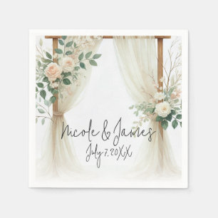 Servilleta De Papel Arco de madera floral vegetación rosas boda rústic