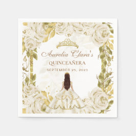 Servilleta De Papel Arco de oro de la flor blanca marfil Quinceanera
