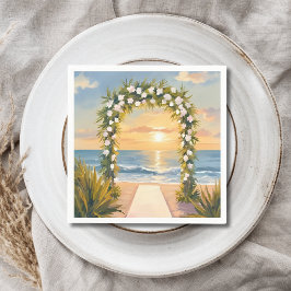 Servilleta De Papel Arco Floral de Bodas en la Playa Acuarela