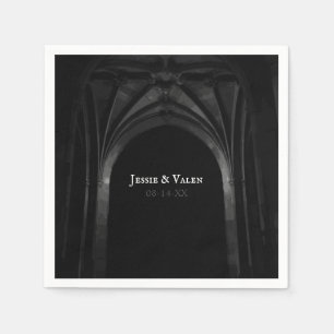 Servilleta De Papel Arco gótico Elegante Boda Oscura Negra y Blanco