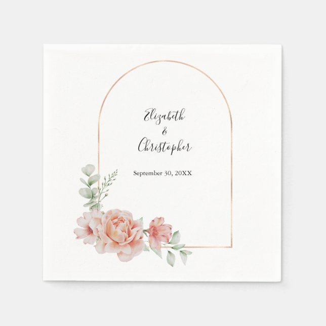 Servilleta De Papel Arco moderno de flores de melocotón para boda de t (Anverso)
