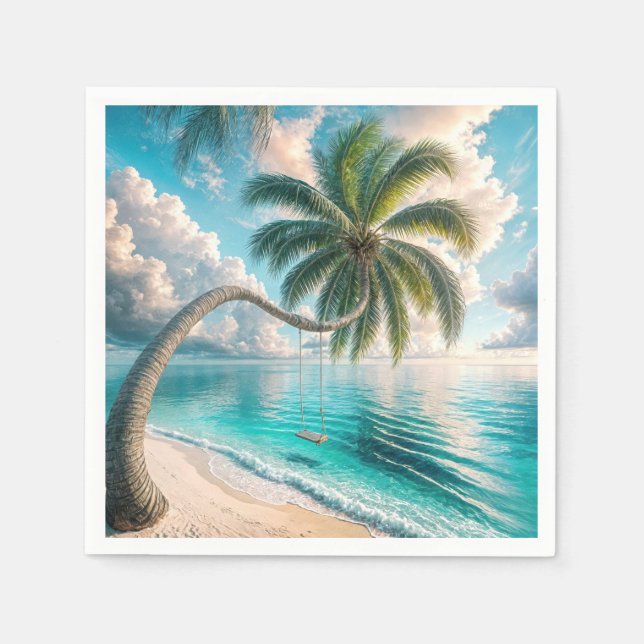 Servilleta De Papel Arco Tropical Colgado Del Árbol De Palma (Anverso)