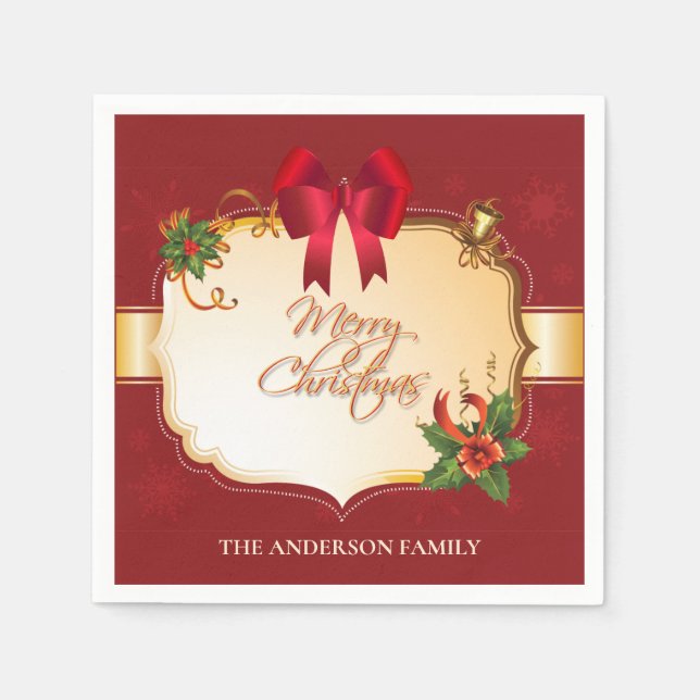 Servilleta De Papel Arco y campanas tradicionales de Navidad (Anverso)