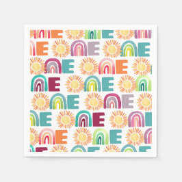 Servilleta De Papel Arcoiris colorido y Suns Primera acuarela cumpleañ