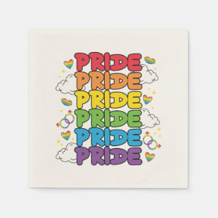 Servilleta De Papel Arcoiris, corazones y nubes - Orgullo repetido