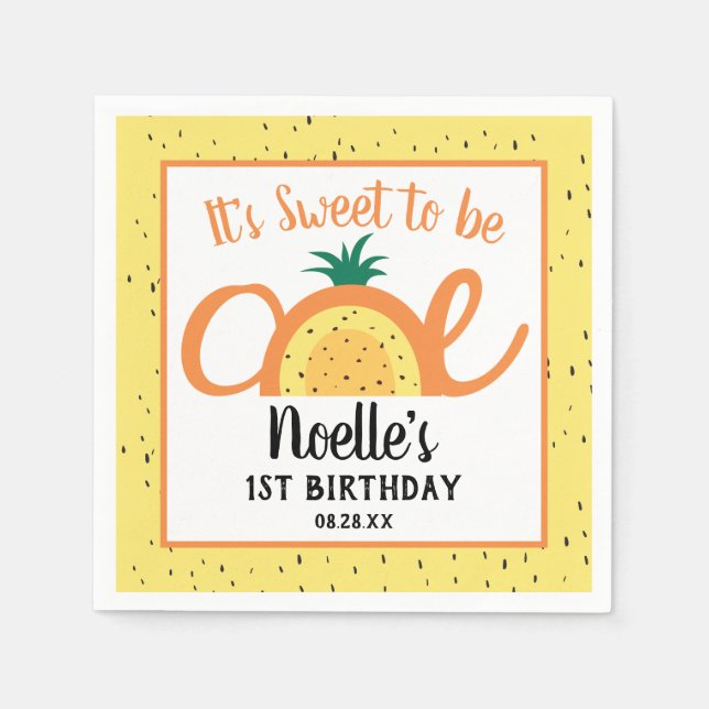 Servilleta De Papel Arcoiris de piña, dulce de ser uno, primer cumplea (Anverso)