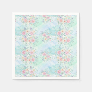 Servilleta De Papel arcoíris floral pastel acuarela fondo azul verde