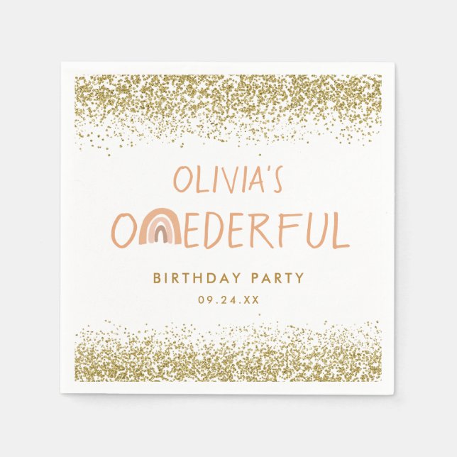 Servilleta De Papel Arcoiris maravilloso Chica Primer Fiesta de cumple (Anverso)