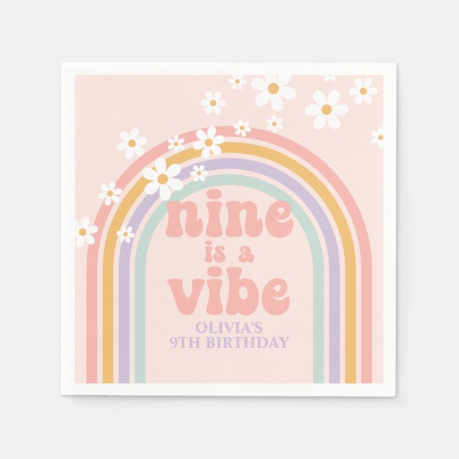 Servilleta De Papel Arcoíris Pastel Nine es una Vibra cumpleaños 9 (Anverso)
