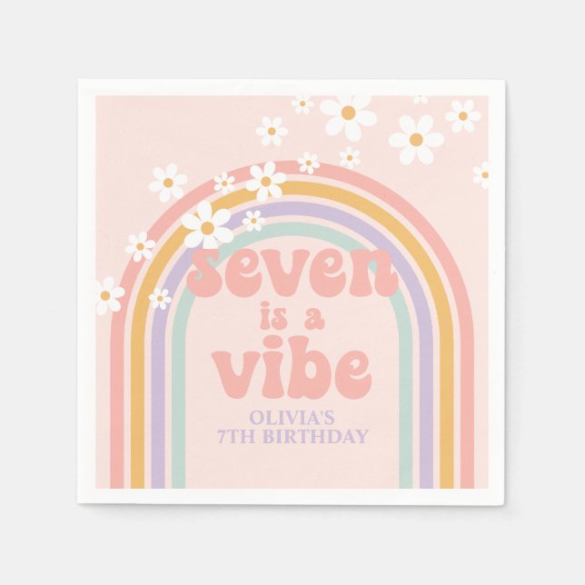 Servilleta De Papel Arcoíris Pastel Seven es una Vibra cumpleaños 7 (Anverso)