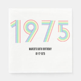 Servilleta De Papel Arcoiris retro vintage número 50 cumpleaños 1975