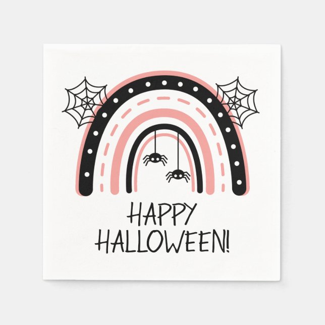Servilleta De Papel Arcoíris Rosa Feliz Halloween (Anverso)