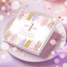 Arcoiris rosa y dorado Primer Fiesta de cumpleaños