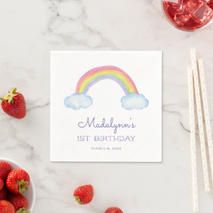 Servilleta De Papel Arcoiris y nubes con cumpleaños morado