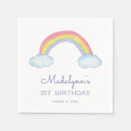 Servilleta De Papel Arcoiris y nubes con cumpleaños morado