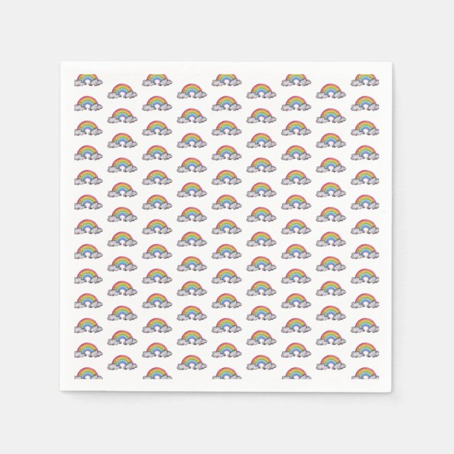 Servilleta De Papel Arcoiris Y Nubes De Cuadros (Anverso)