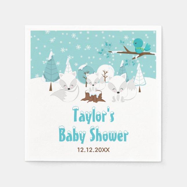 Servilleta De Papel Arctic Fox Winter Wonderland Baby Shower (Anverso)