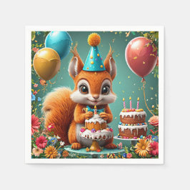 Servilleta De Papel Ardilla adorable celebrando cumpleaños