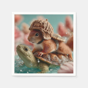 Servilleta De Papel Ardilla caprichosa montando una tortuga
