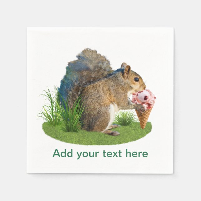 Servilleta De Papel Ardilla comiendo helado de crema, texto (Anverso)