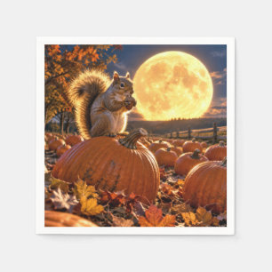 Servilleta De Papel Ardilla de otoño con bellota y luna de cosecha