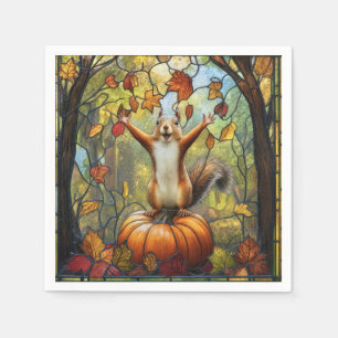 Servilleta De Papel Ardilla de otoño en arte de vidrio emplomado de ca