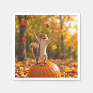 Servilleta De Papel Ardilla Feliz Lanzando Hojas de Otoño al Aire