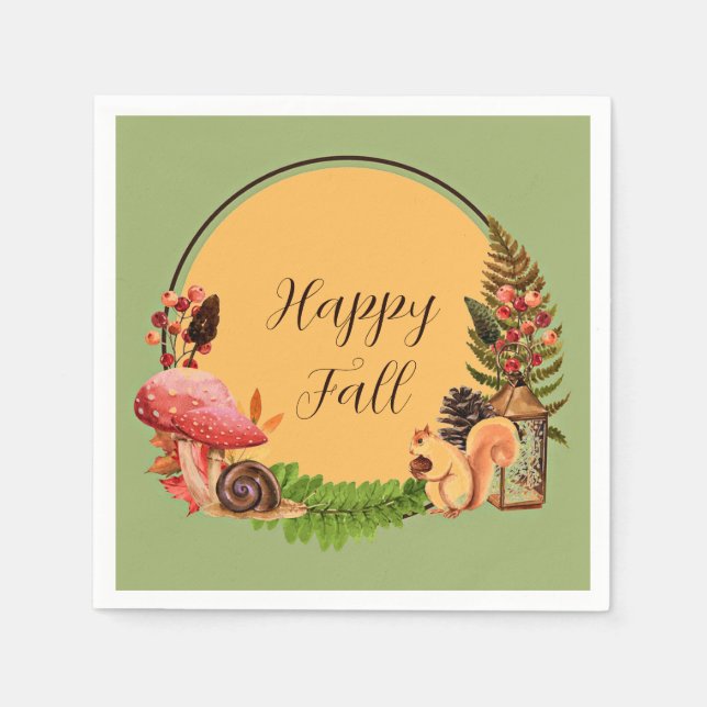 Servilleta De Papel Ardilla y naturaleza con personalizable de texto a (Anverso)