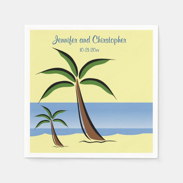 Servilleta De Papel Arena Boda Tropical Beach Palm Tree Summer Ocean (Anverso)