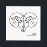 Servilleta De Papel Aries, el trinquete personalizado del ram<br><div class="desc">Celebra tu próxima fiesta de cumpleaños con temática de zodiaco para Aries el Ram en oro y negro modernos. Aries astrology estrella de zodiac signo horoscopio ariete negro y dorado estilizado ram con el nombre de la estrella de zodiaco en un elegante tipo de letra negro. Una única fiesta de...</div>