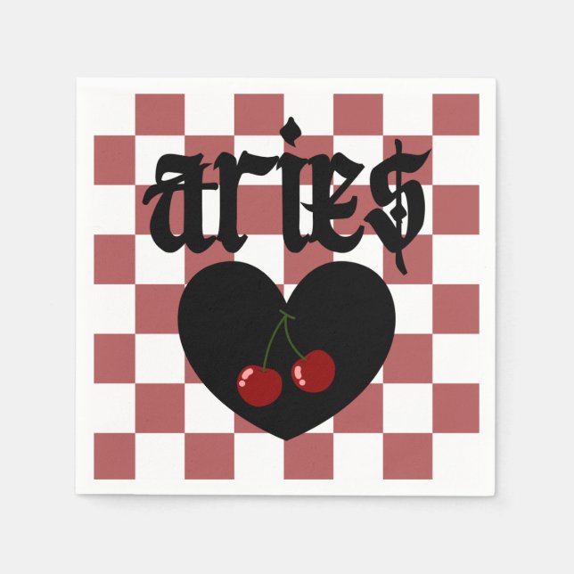 Servilleta De Papel Aries Gothic Aesthetic Checkered Cherry Art (Anverso)
