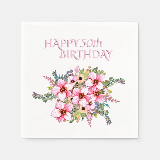 Servilleta De Papel Arreglo de flores 50 cumpleaños (Anverso)