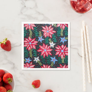 Servilleta De Papel Arreglo floral audaz en negro y rojo