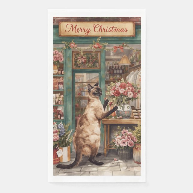 Servilleta De Papel Arreglo floral de gatos Navidades por florista (Anverso)