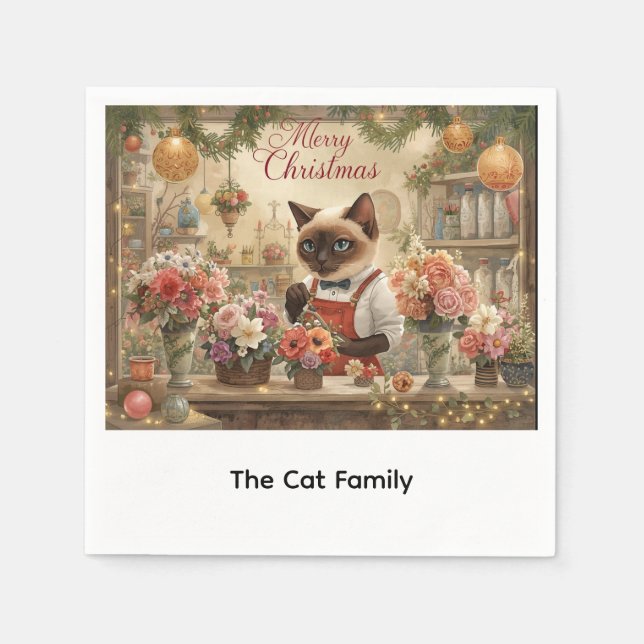Servilleta De Papel Arreglo floral de gatos Navidades por florista (Anverso)