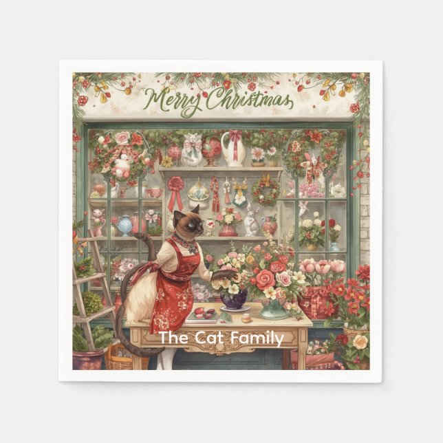 Servilleta De Papel Arreglo floral de gatos Navidades por florista (Anverso)