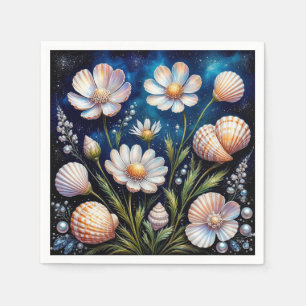 Servilleta De Papel Arreglo floral elegante con conchas marinas