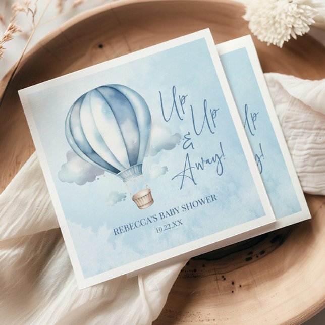 Servilleta De Papel ¡Arriba y lejos! Baby Shower Blue Hot Air Balloon (Subido por el creador)