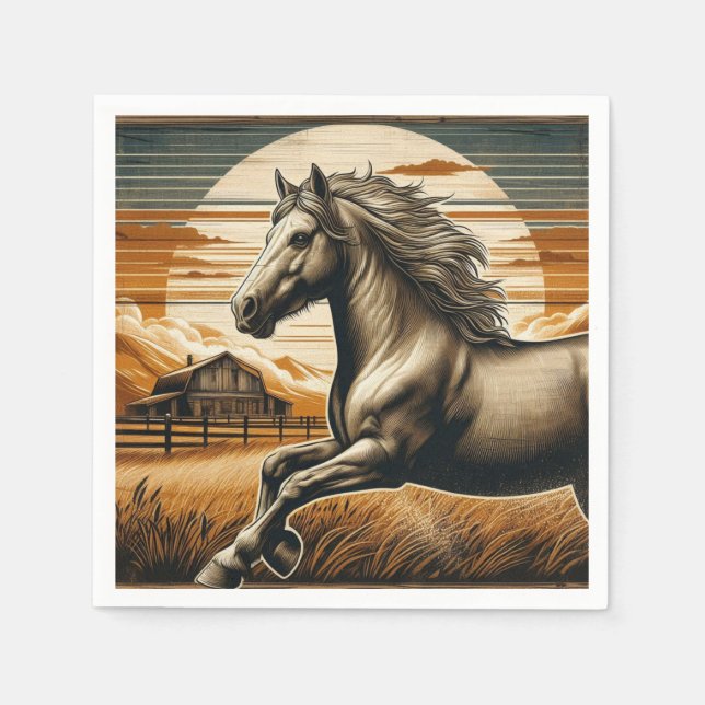 Servilleta De Papel Arroz/caballo vintage/occidente (Anverso)